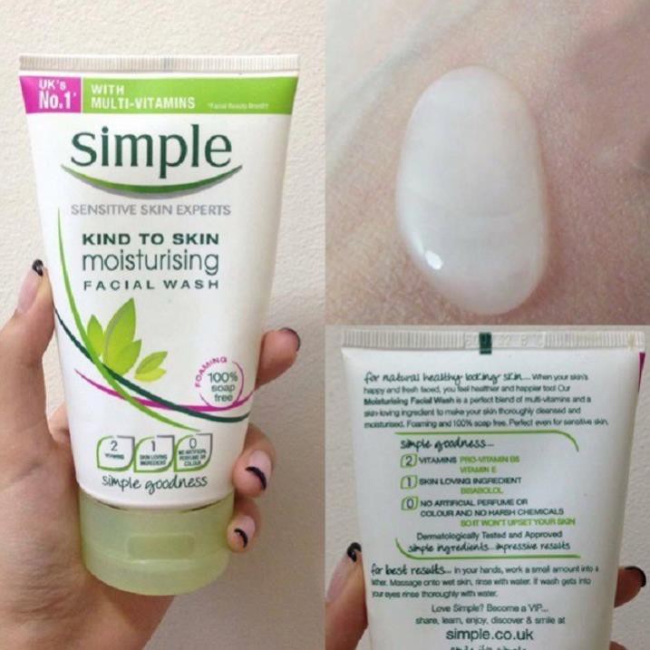 [CHÍNH HÃNG] Sữa rửa mặt Simple Moisturising Facial Wash 150ml giúp dưỡng ẩm cho da nhạy cảm | BigBuy360 - bigbuy360.vn