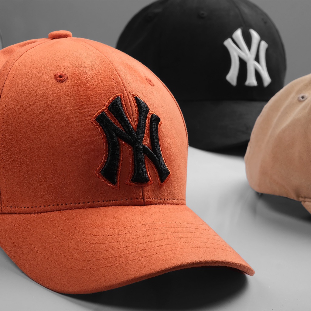 Mũ lưỡi trai nam nữ thương hiệu MLB chất liệu da lộn Logo thêu tỉ mỉ