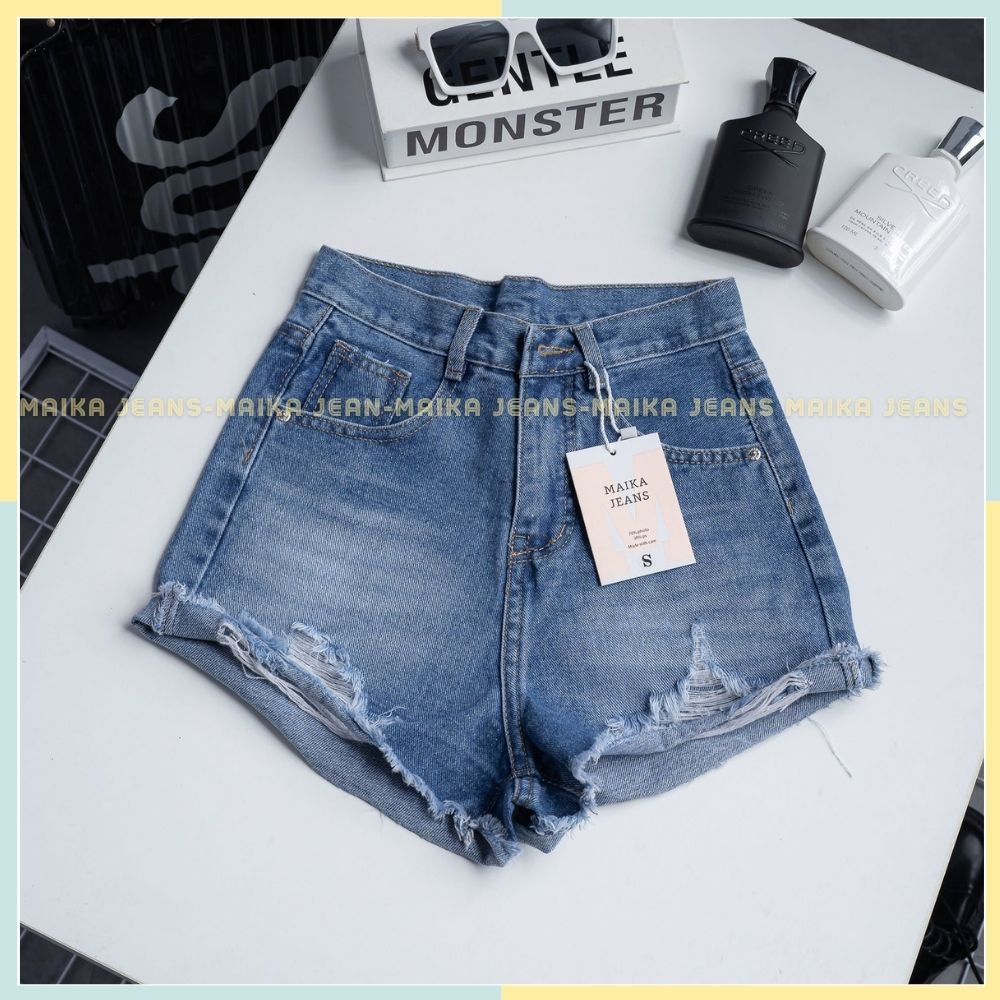 QUẦN JEANS ĐÙI NỮ RÁCH NHẸ LƯNG SIÊU CAO [MK123