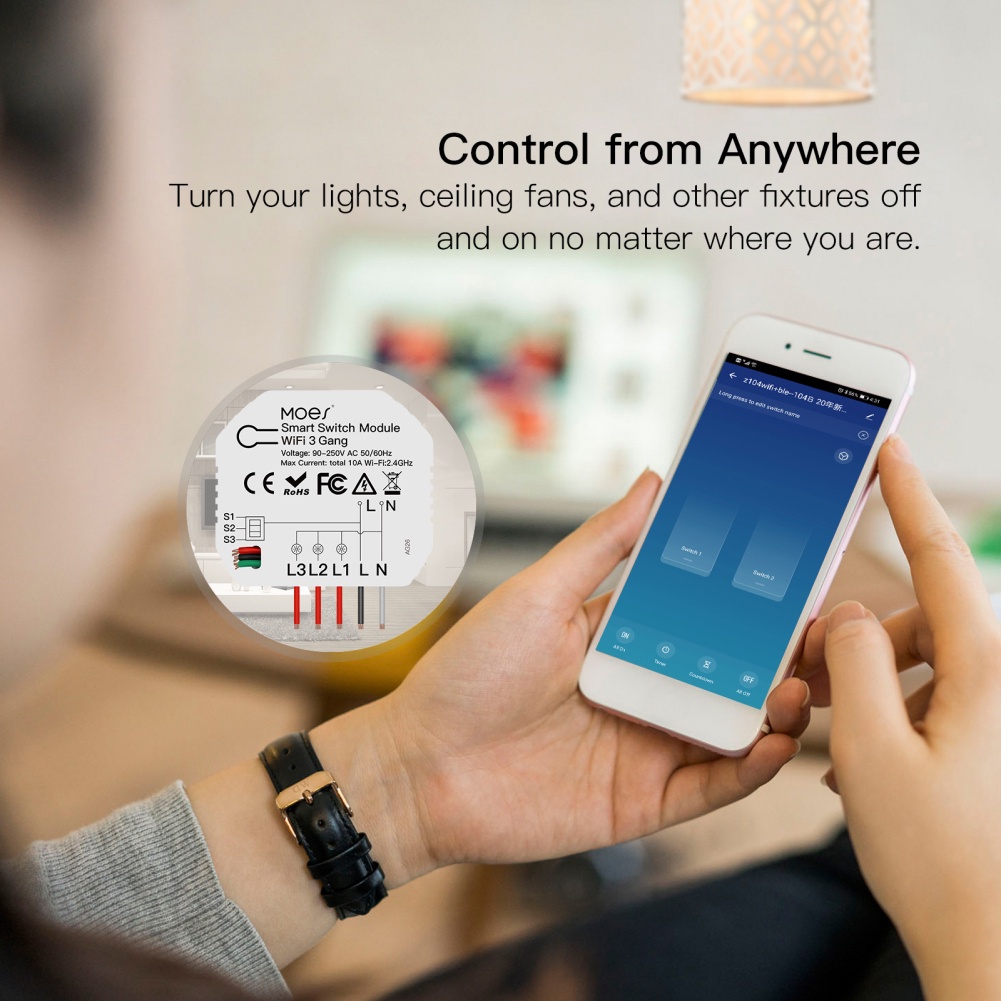 Tuya WiFi smart light switch mini DIY 3 sets Bluetooth smart switch module 1/2 way module smart life/Tuya application control, Amazon Alexa and Google Home creat3c