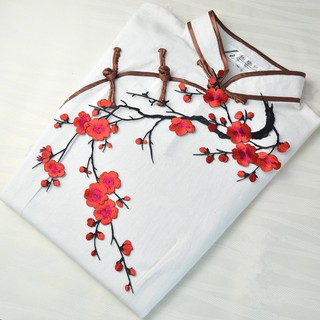 Miếng vải thêu hình cành đào cỡ 31x22 cm dùng trang trí quần áo DIY