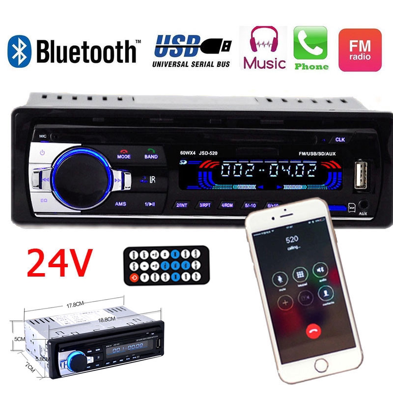 Thiết bị đa phương tiện Bluetooth 24V cho xe hơi hỗ trợ MP3 / USB / SD / AUX-IN / FM