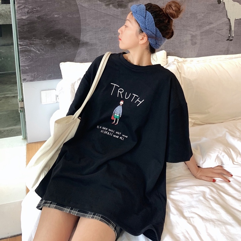 Áo thun nam nữ unisex tay lỡ phông form rộng teen cổ tròn oversize cotton giá rẻ basic đen trắng tee pull TRUTH