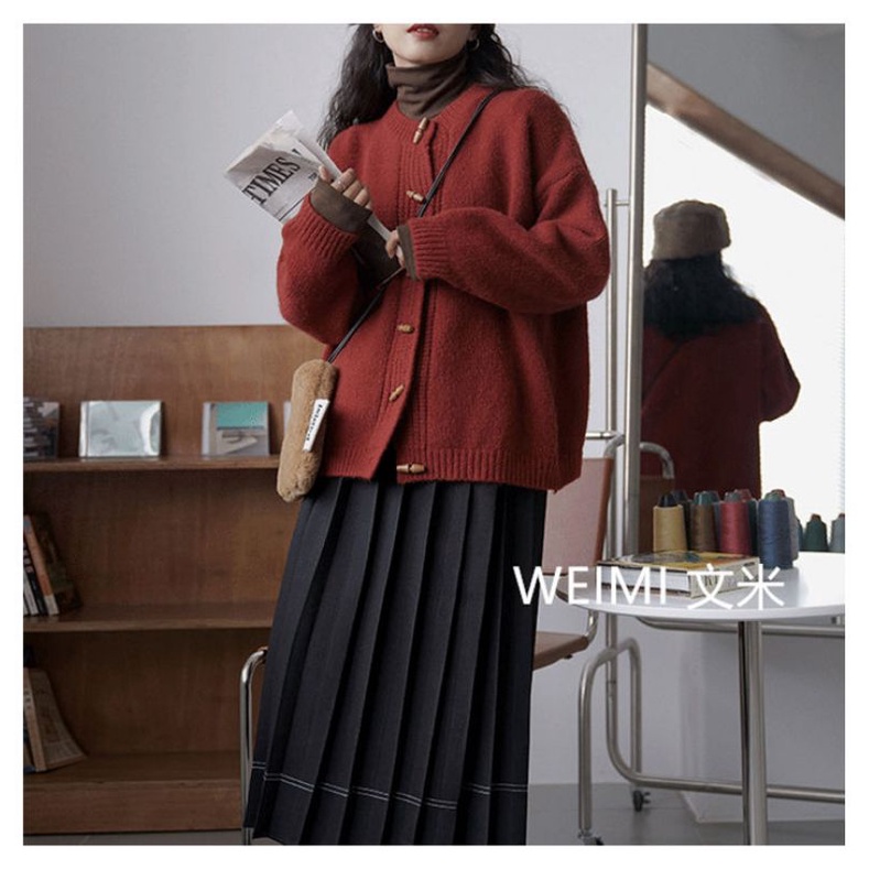 Áo len cardigan cài 6 khuy gỗ chéo - áo len dày dặn