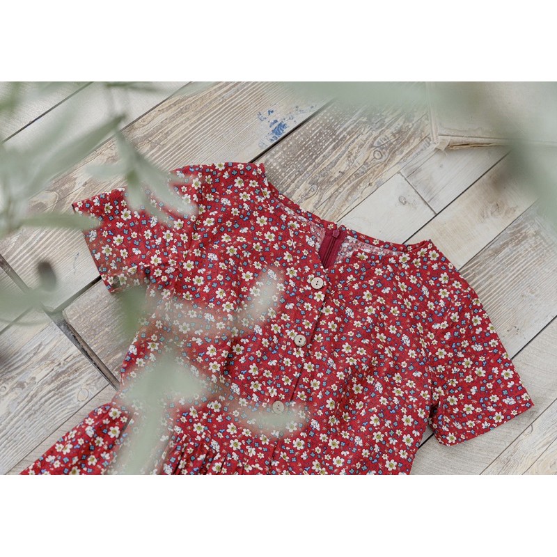 Váy Hoa Đỏ Thắt Eo Dáng Xoè Mùa Hè Lá In Hoa | BigBuy360 - bigbuy360.vn