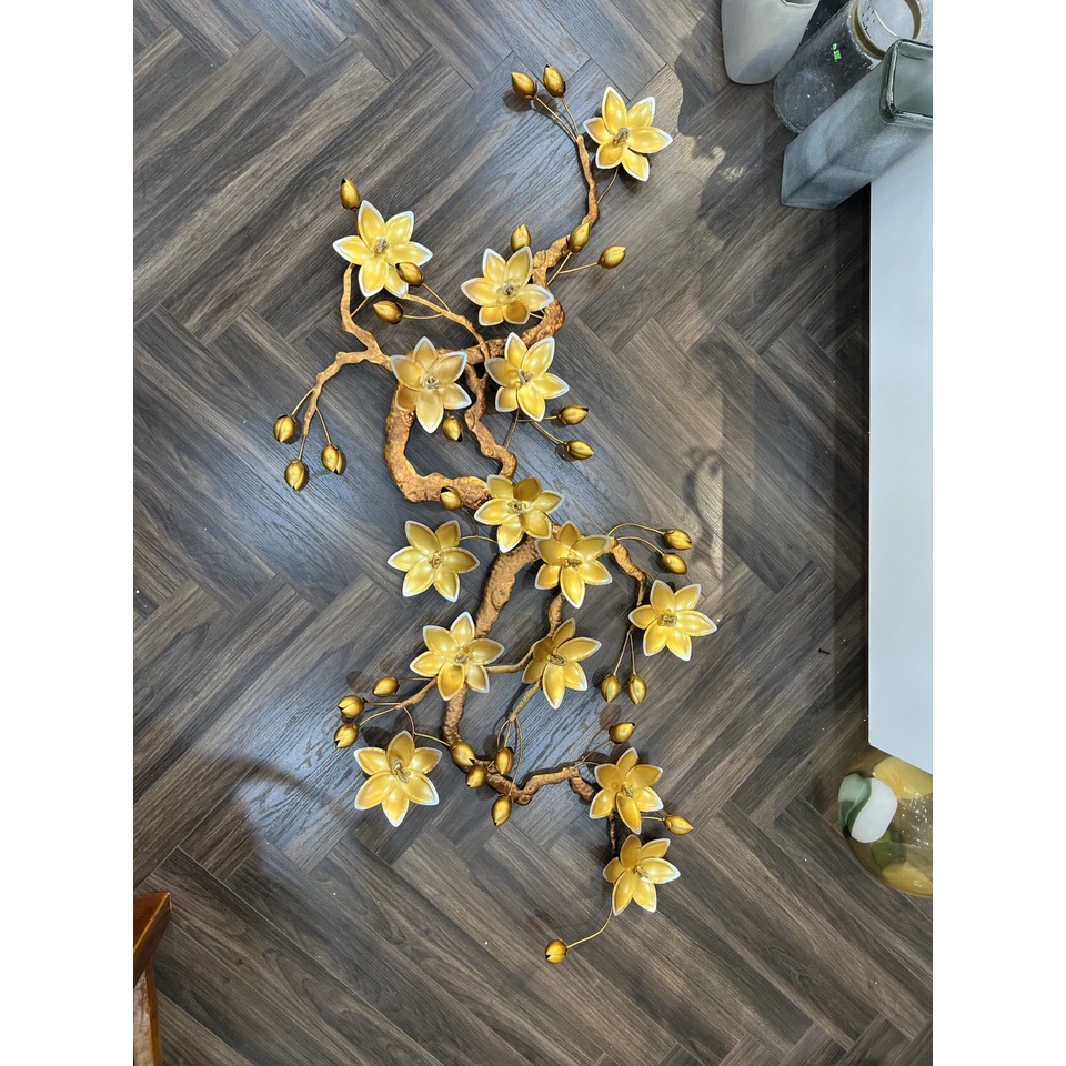 Tranh sắt treo tường nghệ thuật, trang decor trang trí hoa xanh cao cấp - 2449