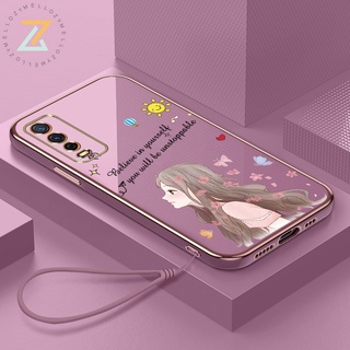 Zymello ốp lung Vivo Y20 Y15S Y51 Y31 Y91C Y93 Ốp lưng điện thoại hình cô gái xinh đẹp có dây buộc 6D mạ điện sang trọng