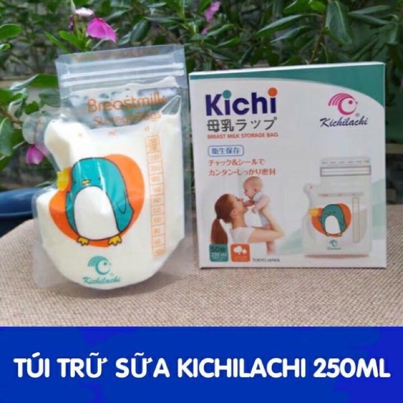 Túi trữ sữa, đựng sữa mẹ Kichilachi 250ml, có vòi rót an toàn cho bé dạng mỏ vịt (Hộp 50c)