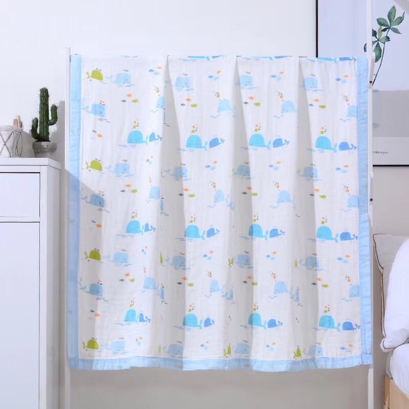 Chăn xô cotton 6 lớp kích thước1.1mx1.1m bo viền siêu đẹp, đóng túi zip