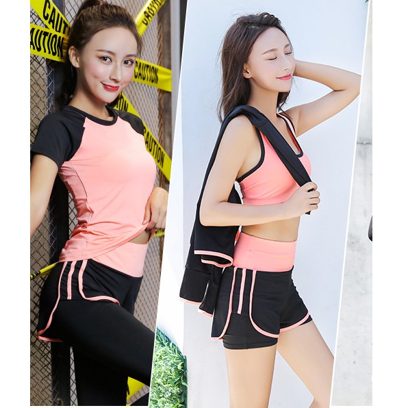 Bộ đồ tập gym, yoga, aerobic 2 món, áo bra có mút đệm và quần 2 lớp, Quần đùi hoặc quần dài