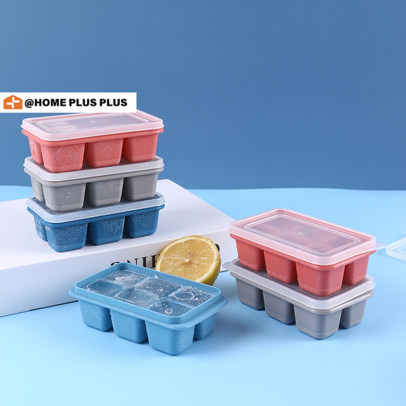 Set 3 Khay Làm Đá Mini 6 Ô Kèm Nắp Đậy Chống Ám Mùi Tủ Lạnh, Đáy Silicon Dễ Lấy Đá Khỏi Khuôn, Có Thể Làm Khuôn Rau Câu