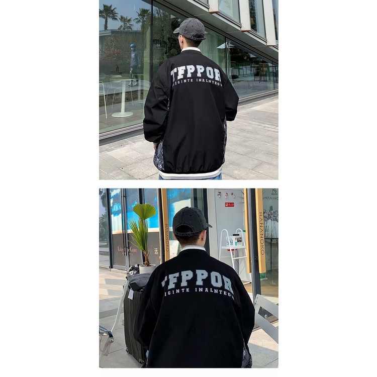 Áo khoác ngoài bomber nam,Áo bóng chày nam jacket form rộng phối họa tiết bên hông thêu chữ thời trang ulzzang hàn quốc