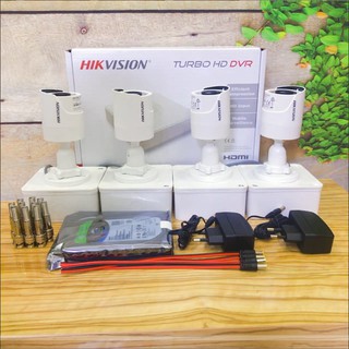 Trọn bộ 4 camera DS-2CE16D0T-IR 2MP Hikvision, vỏ sắt đầy đủ phụ kiện, có video hướng dẫn lắp