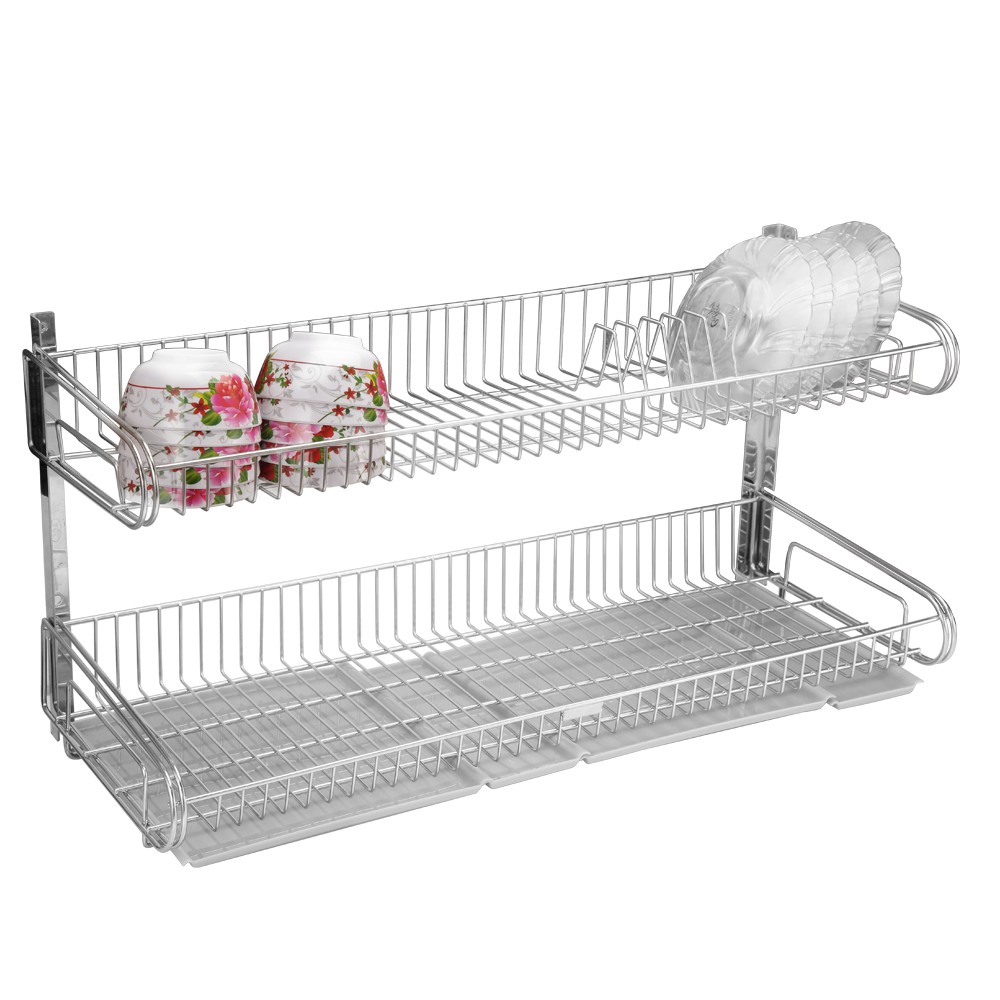 Kệ úp chén dĩa treo tường cao cấp 2 tầng inox 304 Goda 777 x 285mm