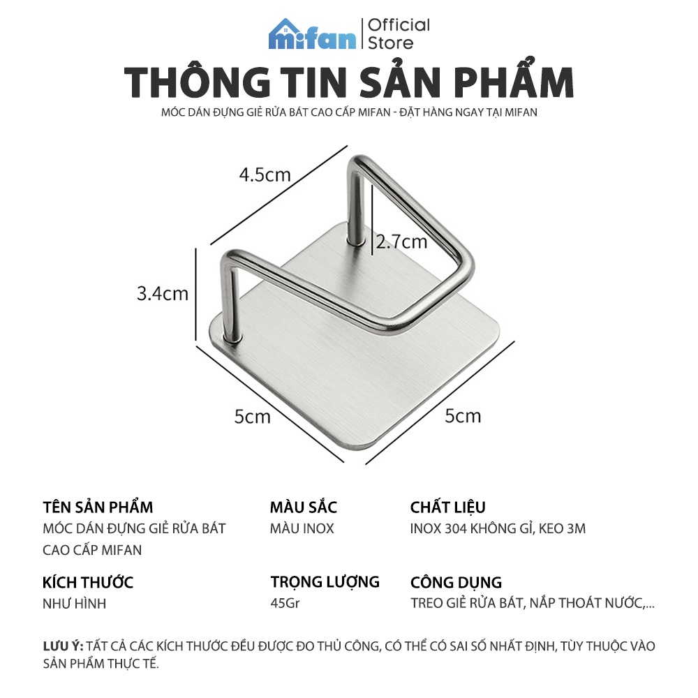 Móc Dán Tường Inox 304, Keo 3M Cao Cấp MIFAN - Treo Miếng Rửa Bát, Thớt, Vung Xoong Nồi, Dụng Cụ Bếp, Đồ Nhà Tắm