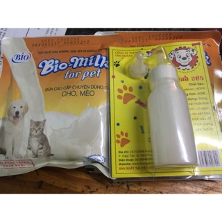 Combo bình sữa và 2 bịch sữa bio cho chó con moi sinh