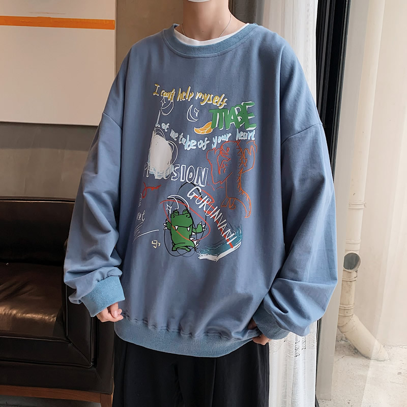 Áo Thun Dáng Rộng Dài Tay In Họa Tiết Graffiti 4 Màu Sắc Size M-5Xl