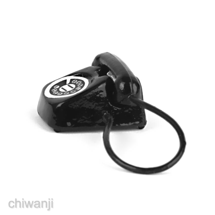 [Chiwanji] Ốp Điện Thoại Kim Loại Màu Đen Phong Cách Vintage Cho Nhà Búp Bê Tỉ Lệ 1 / 12