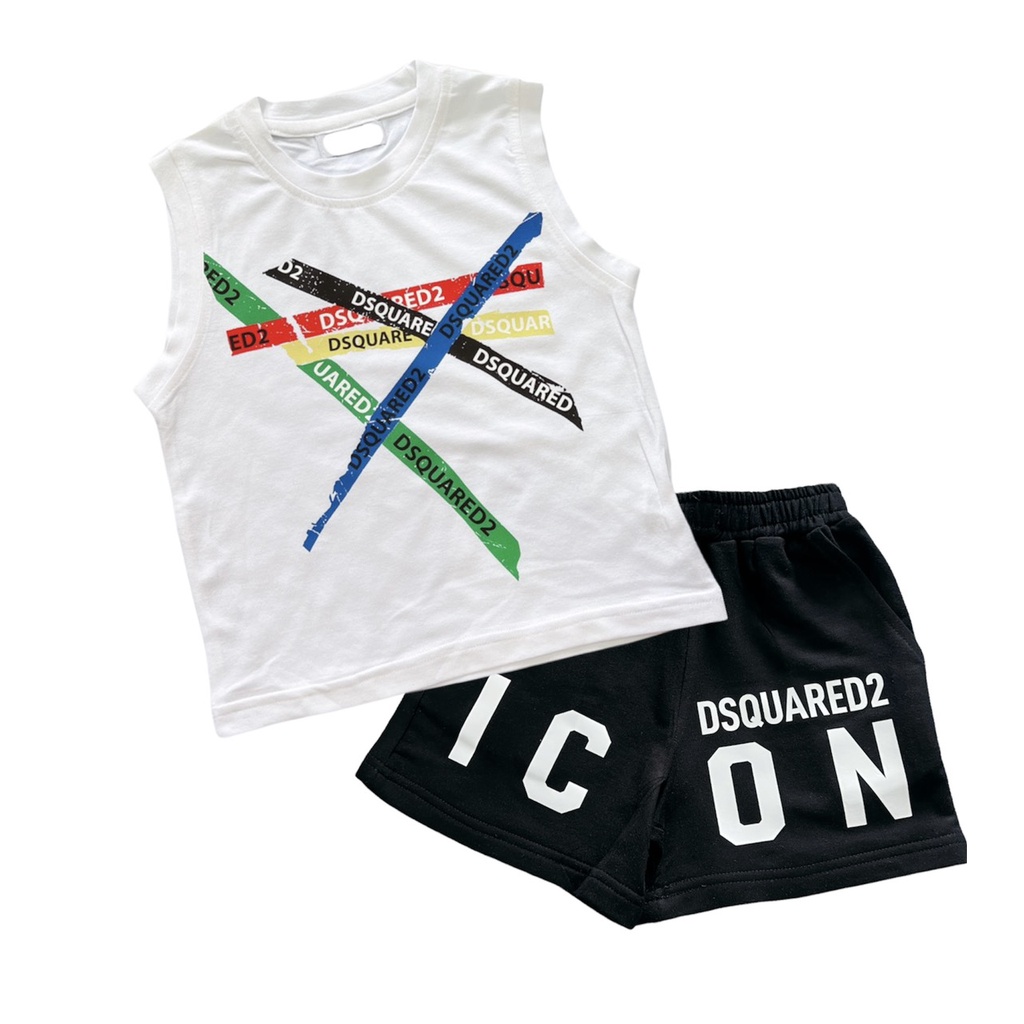 Set bộ quần đùi áo ba lỗ bé trai họa tiết Icon vải cotton mềm mịn, thoáng mát – Sammy_VN