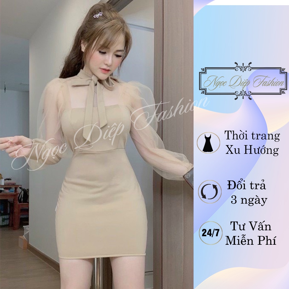 ĐẦM CỘT NƠ TAY LƯỚI ( CÓ MÚT)