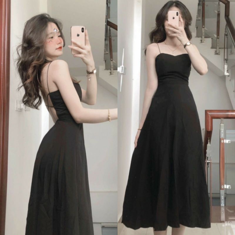 Đầm hở lưng dáng dài có đệm ngực chất đẹp