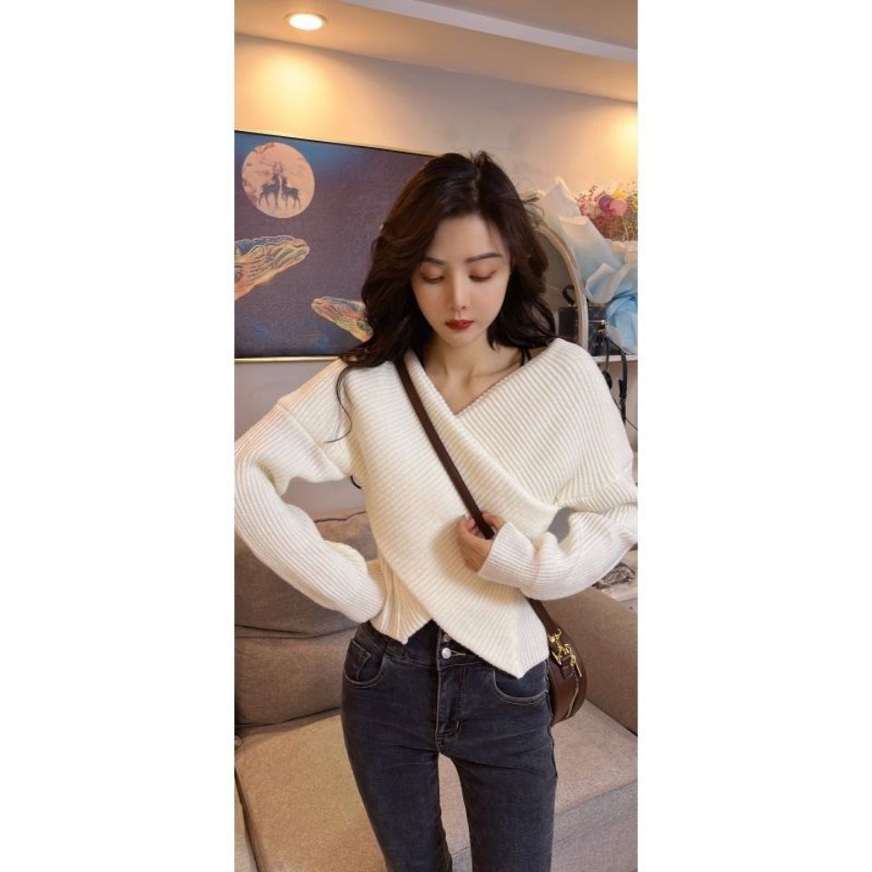 Áo Sweater Dệt Kim Tay Dài Hở Vai Thời Trang Thu Đông Cho Nữ