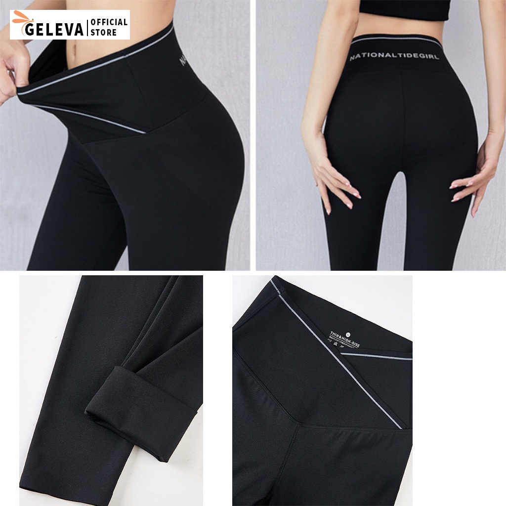 Quần legging nữ dài gen bụng cạp chéo lưng cao vải thun cotton ôm bó, Quần tregging nữ dài  tập gym Geleva LEG421
