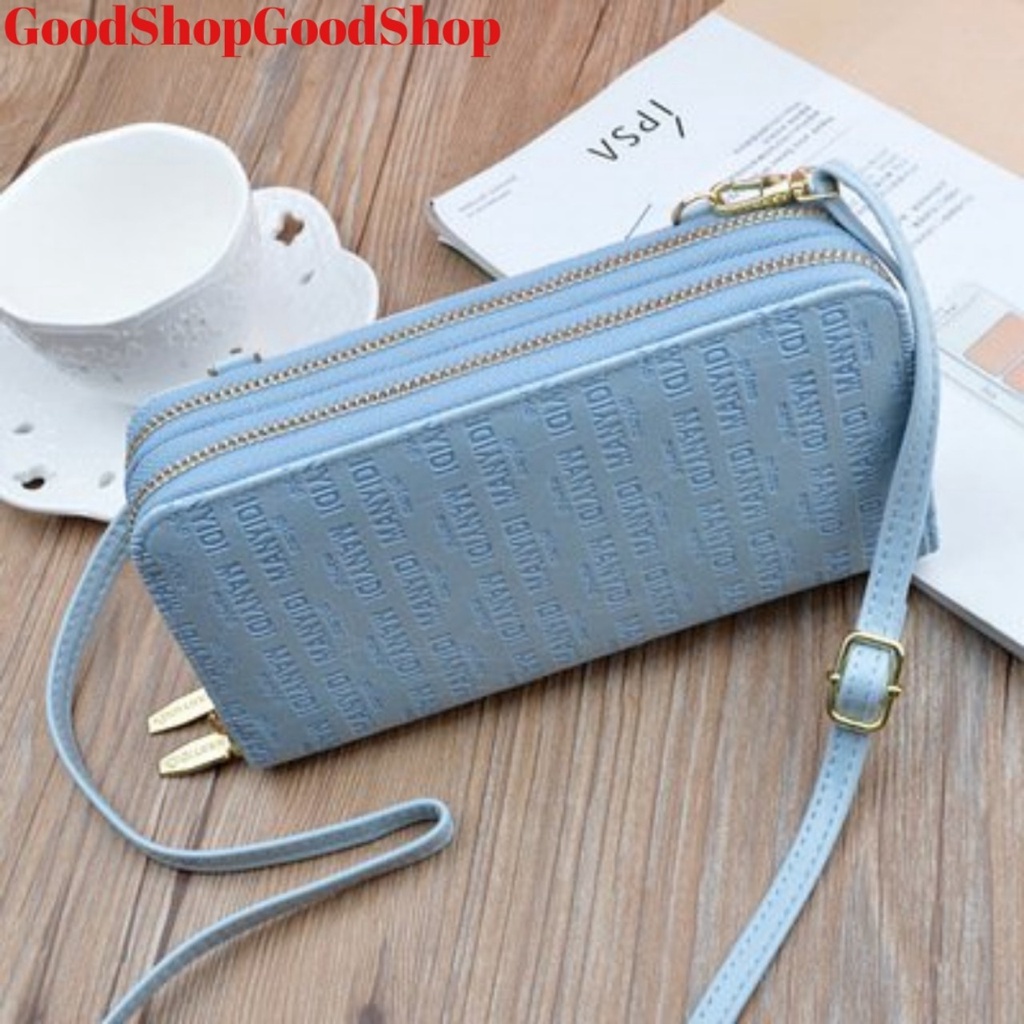 Ví nữ dài cầm tay kèm dây đeo chéo, đeo vai NEW-0033 kiểu dáng 2 khóa kéo tiện dụng, chất liệu da cao cấp, bền đẹp