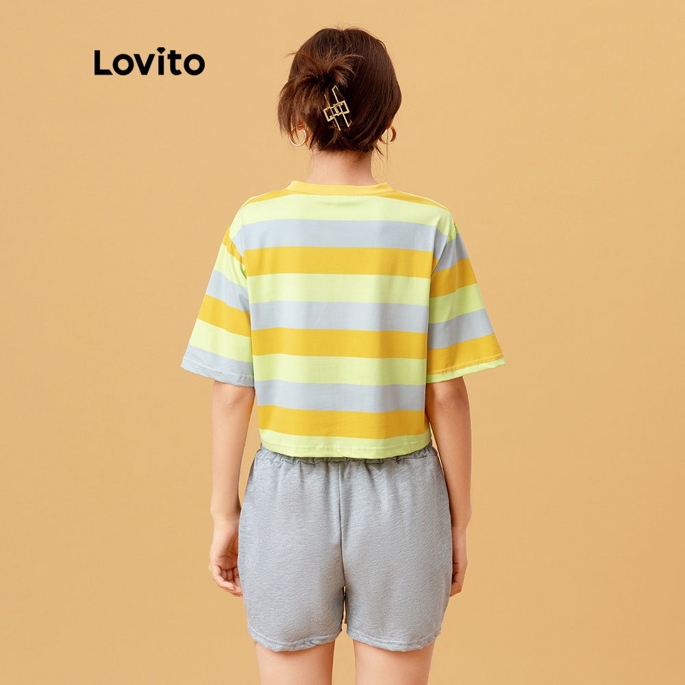 Áo thun Lovito họa tiết kẻ sọc phong cách thường ngày L05250 (Màu Vàng/Hồng) | WebRaoVat - webraovat.net.vn