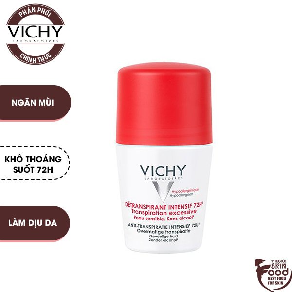 Lăn Khử Mùi Ngăn Mồ Hôi, Giữ Khô Thoáng Suốt 72H Vichy Detranspirant Intensif 72H 50ml [che tên sp khi giao hàng]