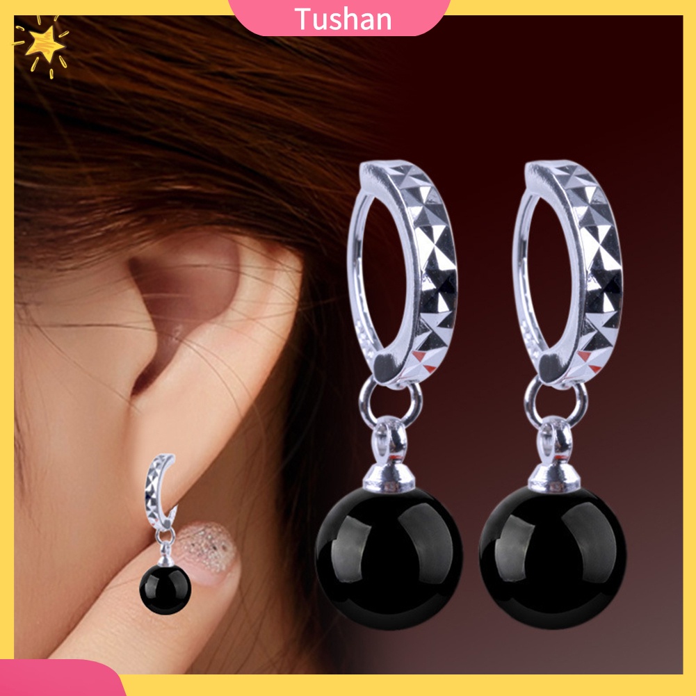 TUSH_Fashion Women Round Faux Agate Bead Dangle Drop Huggie Earrings Jewelry Gift