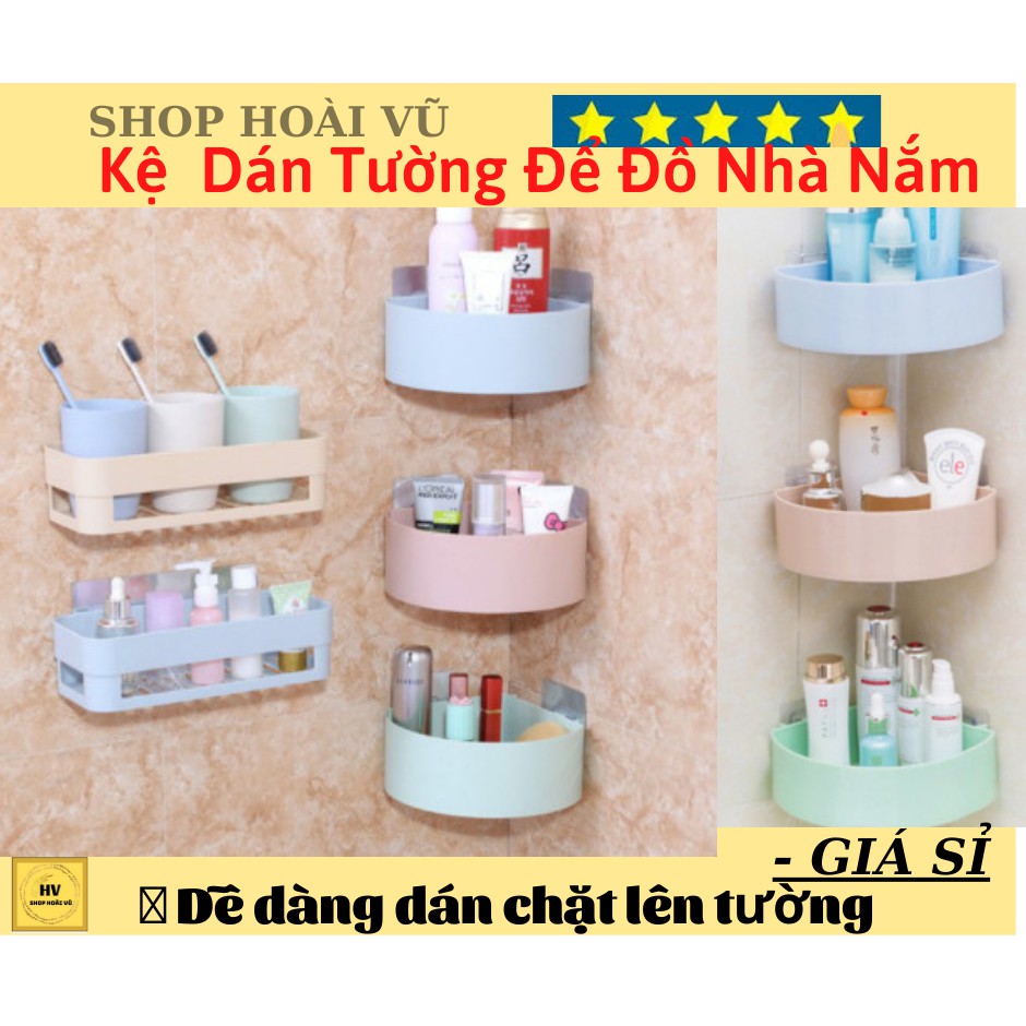 Kệ Góc/ Kệ Tam Giác/ Kệ Nhựa / Kệ Chữ Nhật Dán Tường Để Đồ Nhà Nắm Siêu Chắc Không Khoan Vít