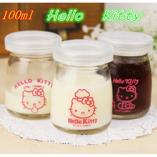 Bộ 12 Hũ Thủy Tinh 100ml Hình Hello Kitty Làm Sữa Chua, Caramen