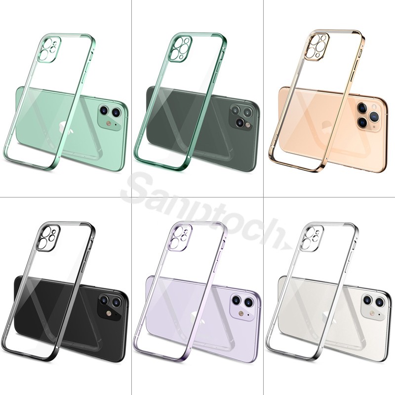 Vỏ điện thoại viền thẳng cổ điển cho iPhone 11 12 Pro Max Mini XR X Xs Max Vỏ bọc TPU mềm cho iPhone 7 8 Plus SE 2020 Vỏ bảo vệ ống kính đầy đủ