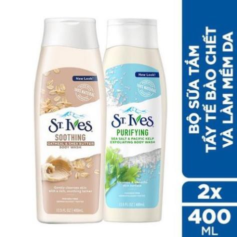 Bộ Sữa tắm tẩy tế bào chết và làm mềm da St.Ives: Hương Muối Biển + Yến Mạch & Bơ (400ml x 2)