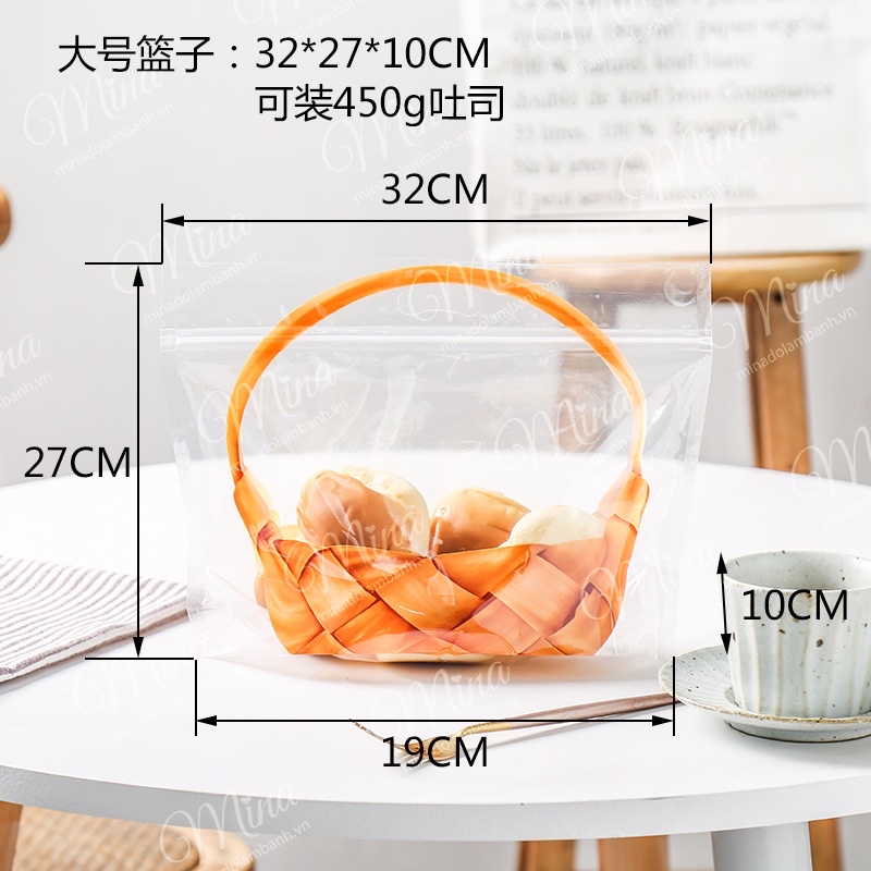 Túi zip đựng bánh/kẹo hình GIỎ MÂY - 10 chiếc