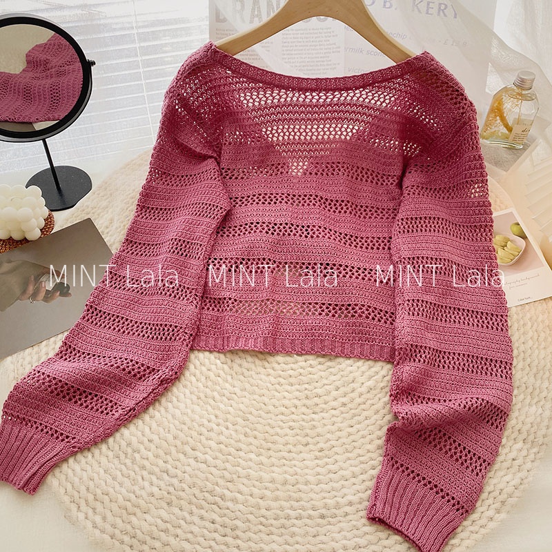 Áo Lưới Đi Biển Rút Dây Dài Tay Mặc Được 2 Kiểu