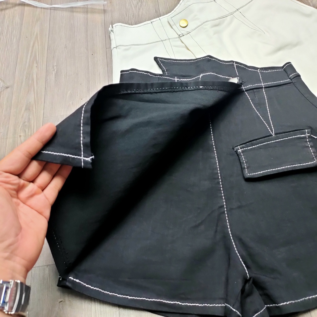 Chân váy chữ a lưng cao vat chéo chỉ nổi - CV05