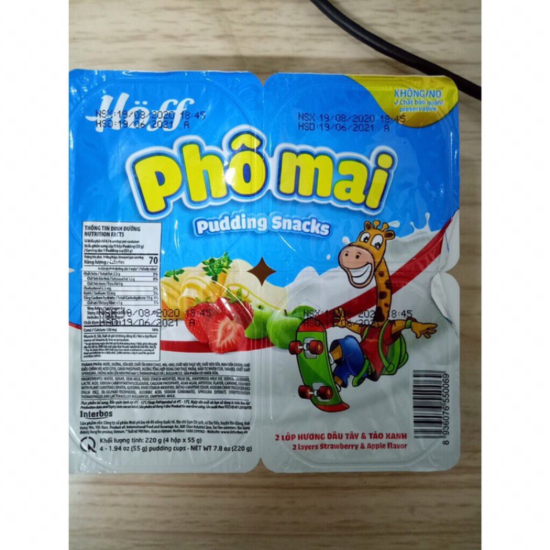 Sữa Chua dinh dưỡng Hoff cho bé vỉ 4 hộp x 55g các vị Dâu/Chuối/Táo/Trắng/Lên men/Pho Mai