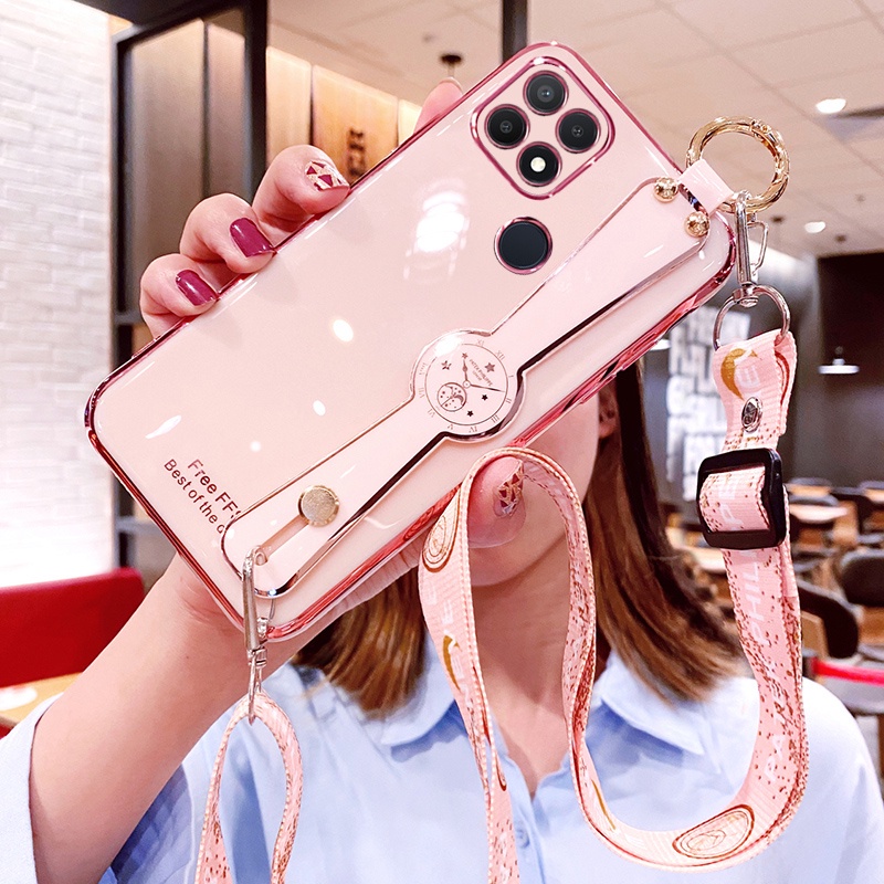 Ốp Điện Thoại Mềm Họa Tiết Kim Cương Kèm Dây Đeo Cổ Cho Oppo A15 A15S