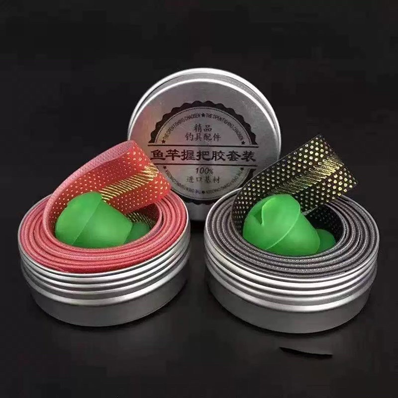 Combo Hộp cuốn cán cần PU hộp thiếc cao cấp kèm nhẫn và nút bảo vệ đối trọng
