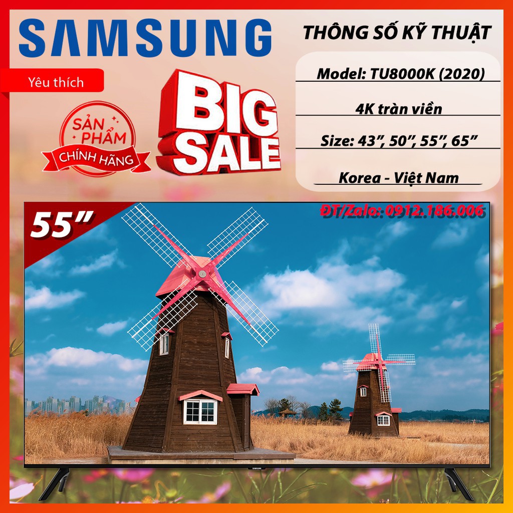 Smart Tivi Samsung 4K 55 inch TU8000 Crystal UHD Mới 2020 - Hàng chính hãng (Liên hệ với người bán để đặt hàng)
