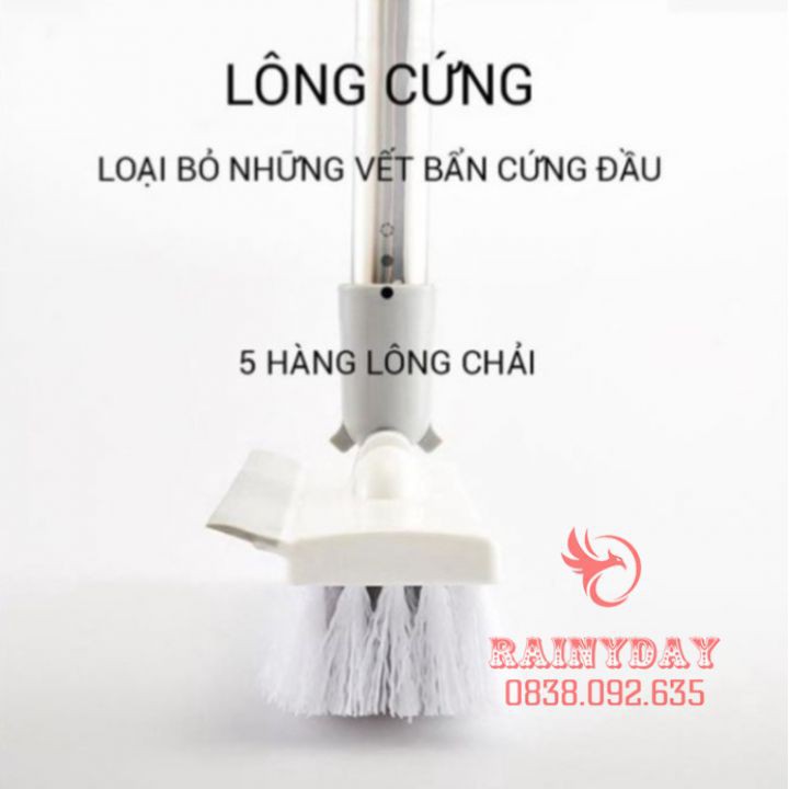 Cây chổi lau quét chà gạt nước sàn nhà thông minh phòng tắm 2 đầu đa năng cán inox 3 mức chiều dài