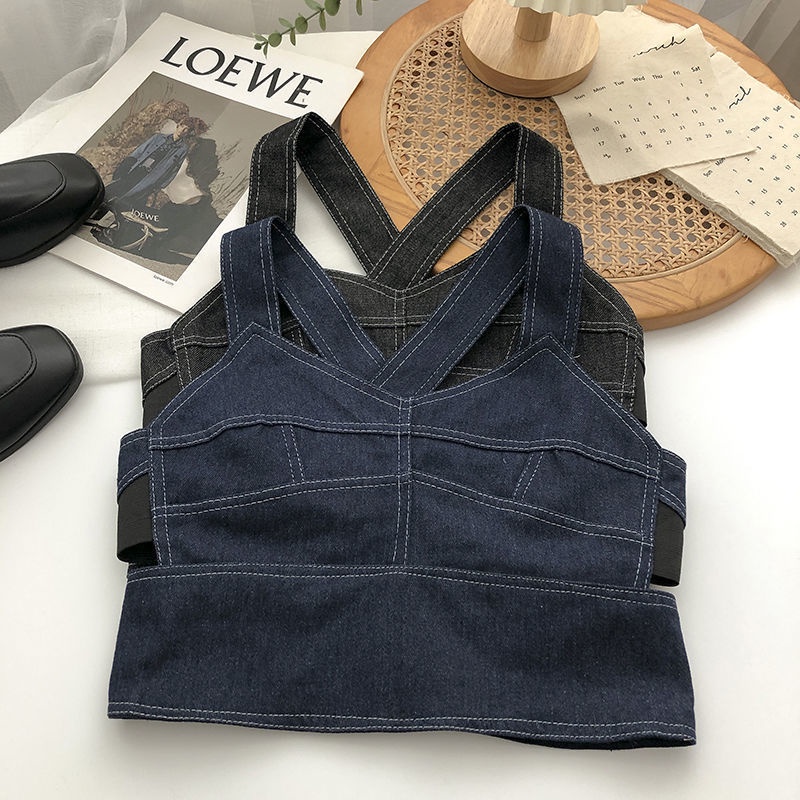 Áo Hai Dây Vải Denim Phong Cách Hàn Quốc Thời Trang Mùa Hè Dễ Phối Đồ