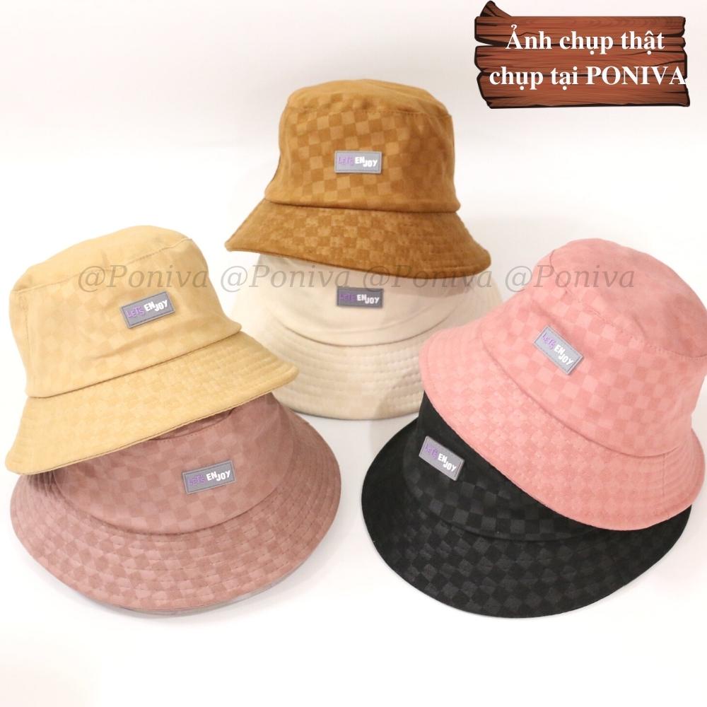 Mũ bucket ❤️ Nón tai bèo vành cụp  phối tem cao su Let'enjoy chất nhung caro Ulzzang Thời trang PONIVA siêu hot