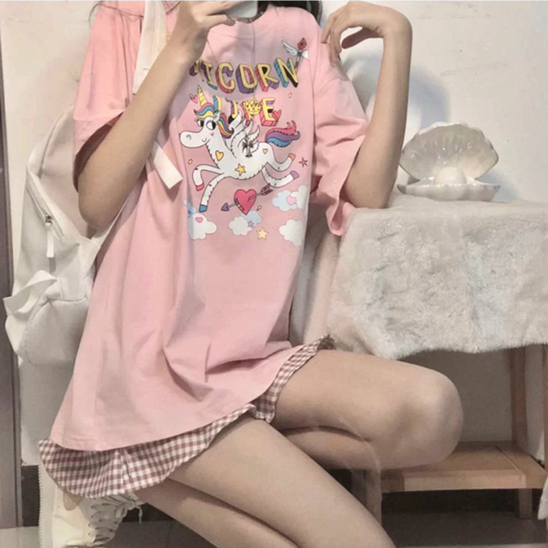 Ins Women's Short-Sleeved T-Shirt Summer Korean Style Trendy Harajuku Bf Student Loose Cartoon Top