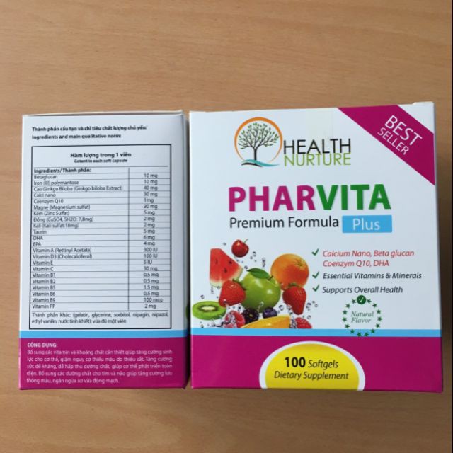 BỔ SUNG VITAMIN VÀ CÁC KHOÁNG CHẤT CƠ THỂ PHARVITA PLUS 100 Viên