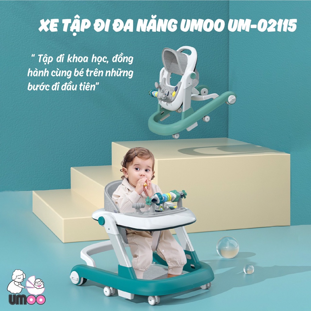 Xe tập đi cho bé 3in1 UMOO UM-02115 Hàng Chính Hãng mẫu mới 2022, thiết kế bánh xe chống trượt an toàn cho bé