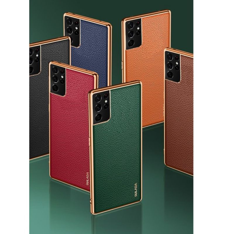 Ốp lưng Sulada da sần viền vàng cho Samsung S21/ S21 Plus/ S21 Ultra/ Note 20 Ultra viền vàng