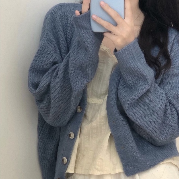 Áo Khoác Cardigan Len Dệt Kim Mỏng Dáng Rộng Cổ Chữ v Màu Sắc Trơn Dành Cho Nữ